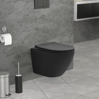 ECD Germany Ecd Germany Inodoro Suspendido De Pared Sin Descarga Dise&ntilde;o Cer&aacute;mica Negro Mate Wc Con Asiento Extra&iacute;ble De Duroplast Sanitario Con Mecanismo De Cierr