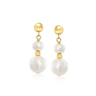Ross-Simons 5-9mm Cultured Pearl Drop Earrings in 14kt Yellow Gold