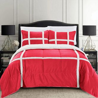 Elegant Comfort 3-piece Stripe Micro-suede Reversible Sherpa Comforter Set