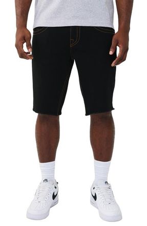 True Religion Ricky Frayed Hem Snap Flap Straight Denim Shorts in Black Rinse at Nordstrom, Size 29