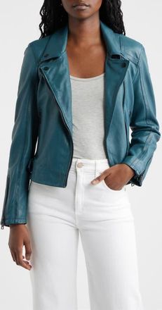 Mauritius Bita Leather Moto Jacket in Teal at Nordstrom, Size 11
