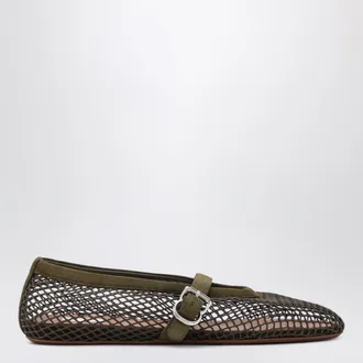 Alaia Flat ballerinas in mesh and suede leather, camouflage green