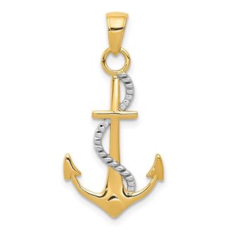 Diamond2Deal 10k Yellow Gold Rhodium Polished Anchor Rope Pendant