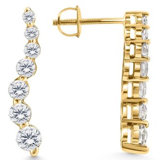 Pompeii3 1Ct Natural Diamond Journey Earrings 7-Stone 14k Gold 1 Tall Screw Back Studs