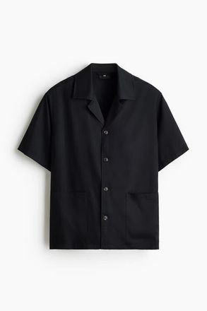 H&M Relaxed Fit Resort Shirt in Black at Nordstrom, Size X-Small