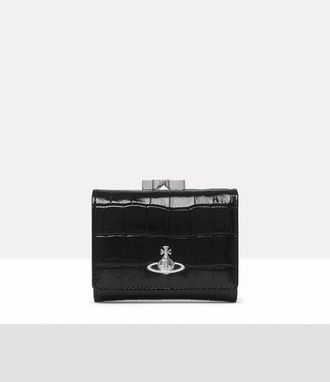 Vivienne Westwood Small Frame Wallet Emboss Croc Leather Black One Size Women