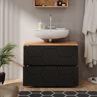 Vicco Mueble Bajo Lavabo Irma, Rayas Antracita, 80 Cm Con 2 Cajones