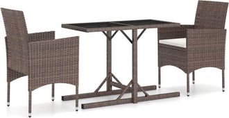 vidaXL 3 Piece Garden Dining Set Poly Rattan and Tempered Glass Brown vidaXL
