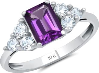 MAX + STONE 10k Yellow or White Gold Gemstone Emerald Cut Birthstone Anniversary Ring