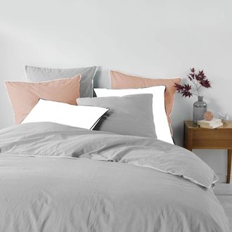 Douceur d'Int&eacute;rieur Douceur-dinterieur Linette Juego De Cama Gris Liso Con Ribete Blanco