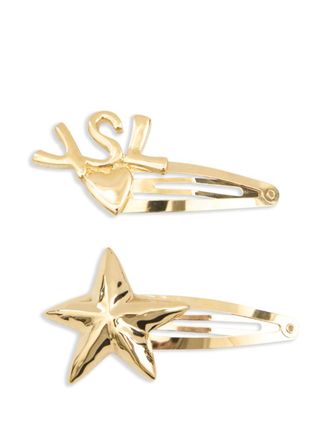 Saint Laurent Cassandre hair clips (set of two) - women - Metal - One Size - Gold