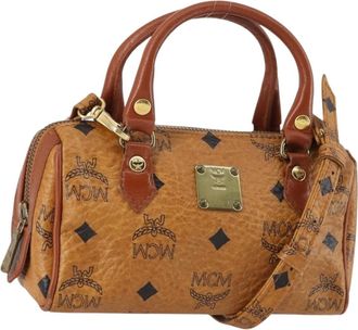 MCM Visetos Handbag Canvas And Leather Brown Canvas Bag (Pre-Owned)