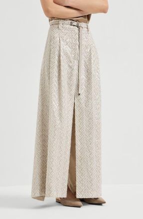 Brunello Cucinelli Dazzling chevron embroidery skirt in Beige at Nordstrom, Size 52 It