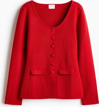H&M Scoop-neck rib-knit cardigan - Red