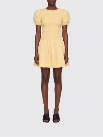 Ganni Organic Cotton Mini Dress with Balloon Sleeves and a Ruched Waist