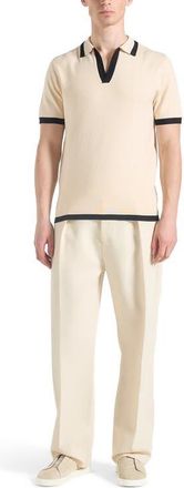 Mani&egrave;re De Voir Lambert Contrast Detail Knit Polo Shirt in Cream at Nordstrom, Size X-Small