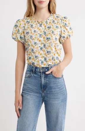 D&ocirc;en Millie Puff Sleeve Organic Cotton Top in Narcissus Bloom at Nordstrom, Size Xx-Large