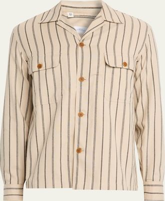 Salvatore Piccolo Mens Cotton Multi-Stripe Dual-Pocket Overshirt
