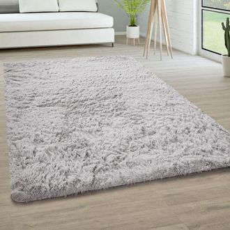 Paco Home Tappeto Salotto Pelo Lungo Soggiorno Pelliccia Finta Shaggy Morbido Monocolore 200x290 cm, Argento - Paco Home