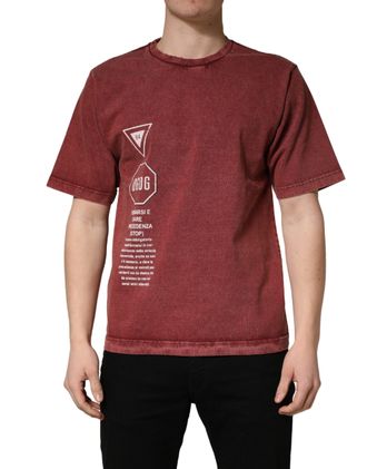 Dolce & Gabbana Mens Maroon Print Round Neck Short Sleeve T-Shirt Cotton