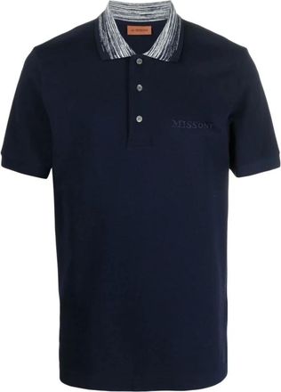 Missoni Polo Shirts, male, Blue, XL, Striped Collar Polo Shirt
