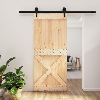 Berkfield Home Sliding Door with Hardware Set 90x210 cm Solid Wood Pine in Brown