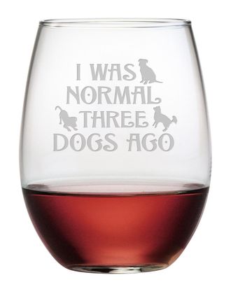 SUSQUEHANNA GLASS Set of 4 Three Dogs Ago Stemless Wine Tumblers