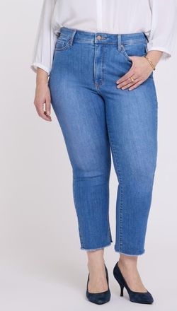 NYDJ Billie Frayed High Waist Ankle Mini Bootcut Jeans in Blue Paradise at Nordstrom, Size 24W