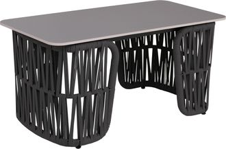 Hhg [nunca Usado] Mesa De Sal&oacute;n Hhg-224, Mesa De Jard&iacute;n, Mesa De Balc&oacute;n, Exterior, Trenzado De Cuerda, Piedra Sinterizada, 43 X 90 X 45 Cm, Antracita, Tab