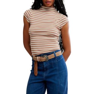 Free People Lola Stripe Funnel Neck Knit Top in Otter Combo at Nordstrom, Size Small