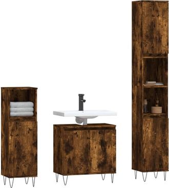 Berkfield Home Modern 3 Piece Bathroom Cabinet Set Smoked Oak Engineered Wood in Brown