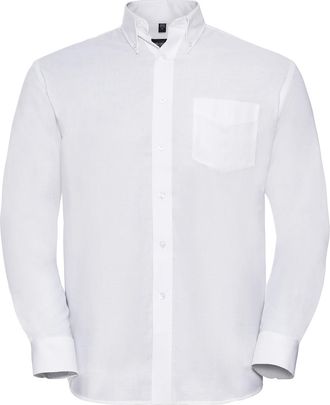 Russell Athletic Russell Heren Oxford Easy-Care overhemd met lange mouwen (Wit)