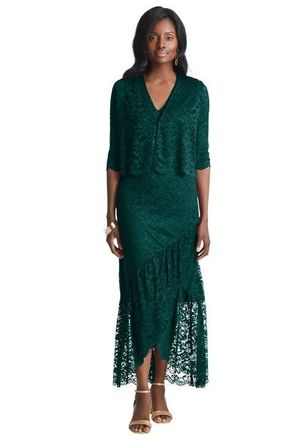 Jessica London 2-Piece Lace Tulip Jacket Dress in Emerald Green at Nordstrom, Size 20