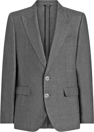Dolce & Gabbana Sicilia Single-Breasted Jacket - Heren - Business blazers - Grijs - M - Linnen - Kostuums