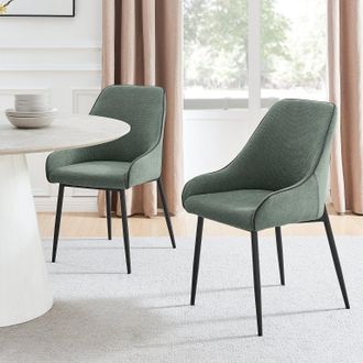 Furniturebox Beaumont 2x Fabric Black Leg Dining Chair in Green