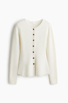 H&M Rib-knit Peplum Cardigan in Cream at Nordstrom, Size Xx-Large