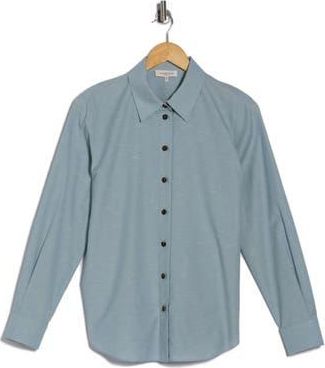 Lafayette 148 New York Slub Cotton Button-Up Shirt in Venetian Sky Melange at Nordstrom Rack, Size X-Small