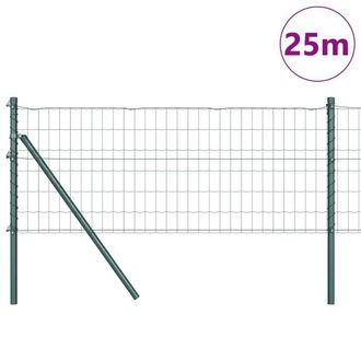Berkfield Home Green Euro Fence with 13 Posts 0.8x25 m Galvanised Steel Green in Dark Green