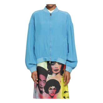 Versace Zip-throughs, female, Blue, Size: S Silk Poplin Zip Blouson