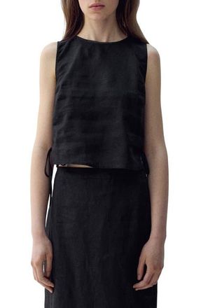 Mango Side Bow Sleeveless Linen Top in Black at Nordstrom, Size Xx-Large