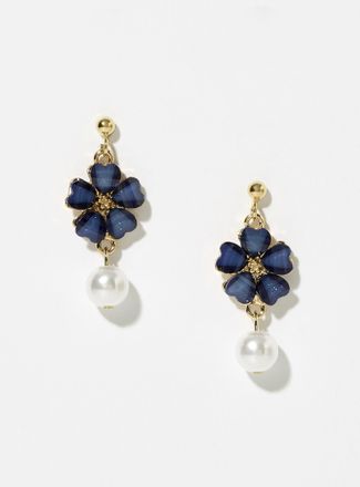 Simons Womens Flower and pearl earrings