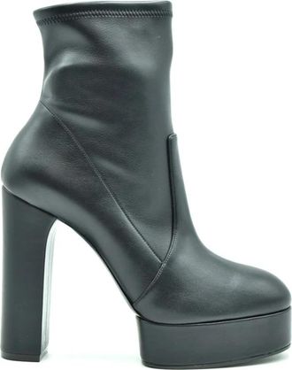 Casadei Stijlvolle Enkellaarsjes - Dames - Laarzen met Hak - Zwart - 40 EU - Leer - Schoenen