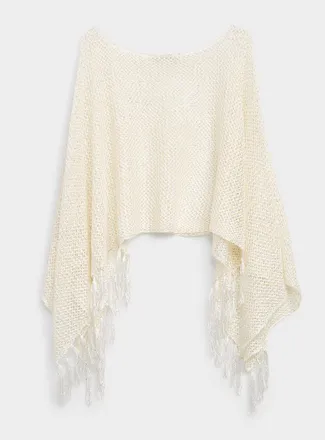 Simons Womens Shimmery openwork fringed poncho