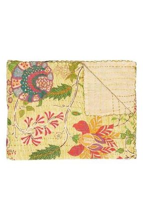 Taj Vintage Cotton Kantha Throw Blanket in Multi Yellow Floral at Nordstrom Rack