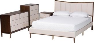 Baxton Studio Nikolai Mid-Century Channel Tufted 4pc Queen Bedroom Set