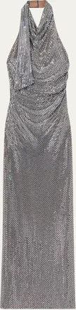 Self Portrait Rhinestone Draped Maxi Dress