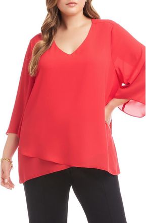 Karen Kane Crossover Hem Asymmetric Crepe Top in Tomato at Nordstrom, Size 0X