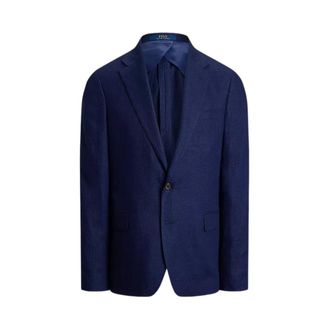 Polo Ralph Lauren Jassen, Heren, Blauw, S, Wol, Geruite Blazer met enkele rij knopen