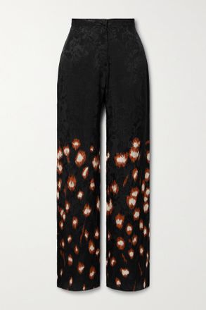 Johanna Ortiz + Net Sustain Pantaloni A Gamba Dritta In Raso Jacquard Con Stampa Aromatic Evenings - Nero