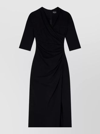 Giorgio Armani dress v neck 3 4 sleeves draped slit